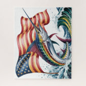 Patriotischer Marlin mit Flagge Puzzle (Vertikal)