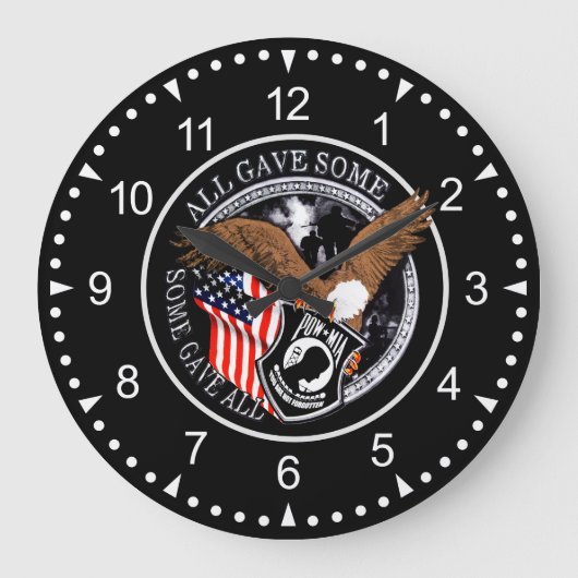 Patriotischer Militäradler POW-MIA Große Wanduhr (Vorderseite)