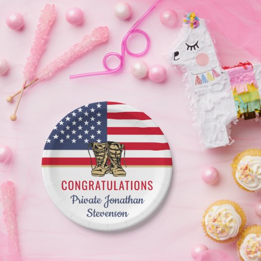 Patriotischer militärischer Abschluss Army Boot Ca Pappteller (Party)