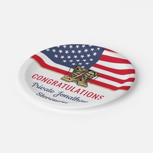 Patriotischer militärischer Abschluss Army Boot Ca Pappteller (Schrägansicht)