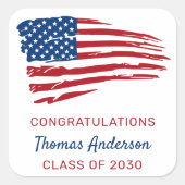 Patriotischer militärischer Abschluss unter amerik Quadratischer Aufkleber (Vorderseite)