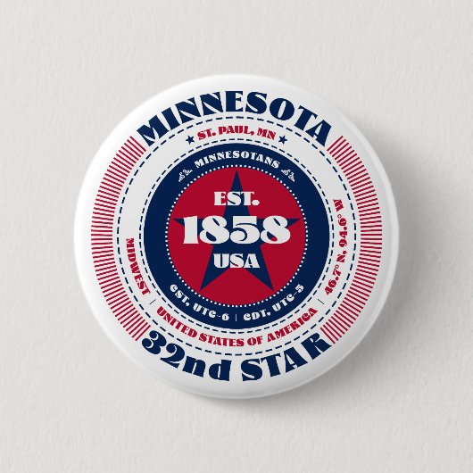 Patriotischer Minnesota-Kreis mit Staat-Details Button (Vorderseite)