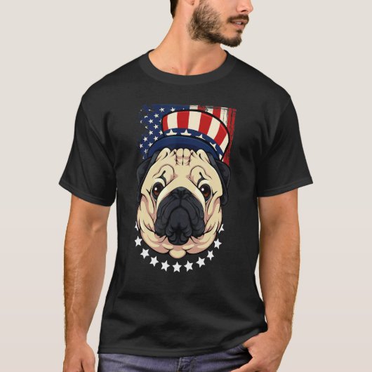 Patriotischer Mops 4. Juli Niedlicher Hund Amerika T-Shirt (Vorderseite)