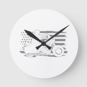 Patriotischer Motorrad-Vintage-Amerikanischer-Flag Runde Wanduhr