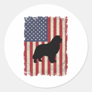 Patriotischer Neufundländer-Hund Amerikanische Fla Runder Aufkleber