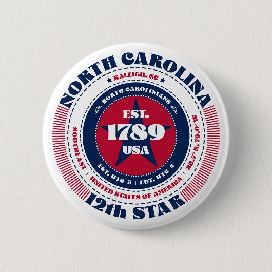 Patriotischer North Carolina Circle mit Staat Deta Button (Vorderseite)