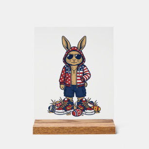 Patriotischer Osterhase Vintage Vector Shirt_1 Acrylschild