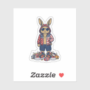 Patriotischer Osterhase Vintage Vector Shirt_1 Aufkleber