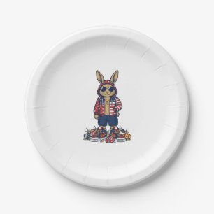 Patriotischer Osterhase Vintage Vector Shirt_1 Pappteller
