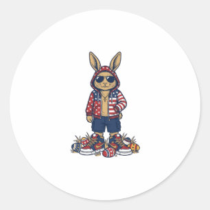 Patriotischer Osterhase Vintage Vector Shirt_1 Runder Aufkleber