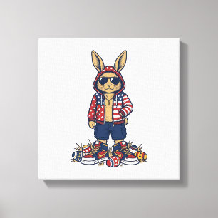 Patriotischer Osterhase Vintage Vektor T-Shirt_1 Leinwanddruck
