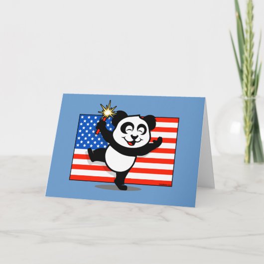 Patriotischer Panda mit amerikanischer Flagge Karte (Vorderseite)