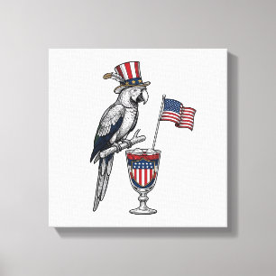 Patriotischer Papagei-Cocktail Vintage-Vektordesig Leinwanddruck