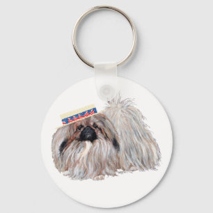 Patriotischer Pekingese Schlüsselanhänger