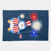 Patriotischer Pinguin mit Feuerwerken Handtuch (Horizontal)