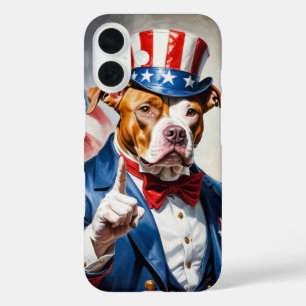 Patriotischer Pitbull-Hund in Uncle Sam Pose iPhone 16 Hülle