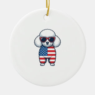 Patriotischer Pudel mit Sonnenbrille Vektor Design Keramik Ornament