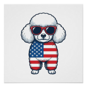 Patriotischer Pudel mit Sonnenbrille Vektor Design Poster