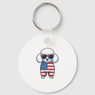 Patriotischer Pudel mit Sonnenbrille Vektor Design Schlüsselanhänger