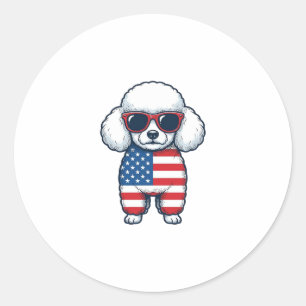 Patriotischer Pudel mit Sonnenbrille Vektordesign_ Runder Aufkleber