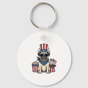 Patriotischer Pug Vintage Gravur Hund-Shirt Design Schlüsselanhänger