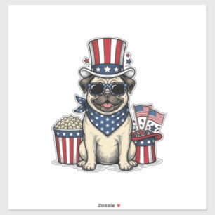 Patriotischer Pug Vintage Gravur Hundeshirt Design Aufkleber