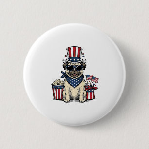 Patriotischer Pug Vintage Gravur Hundeshirt Design Button