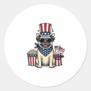 Patriotischer Pug Vintage Gravur Hundeshirt Design Runder Aufkleber