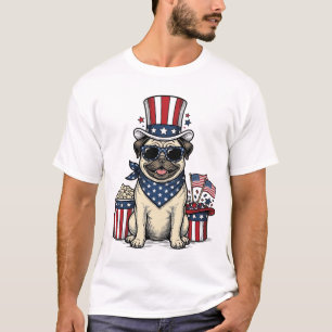 Patriotischer Pug Vintage Gravur Hundeshirt Design T-Shirt