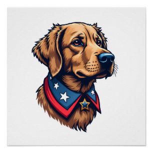 Patriotischer Retriever-Maskottchen Vintage-Hund-T Poster