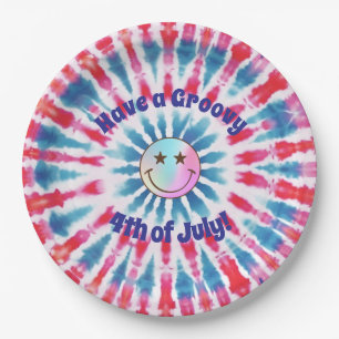 Patriotischer Retro-Hippie-4.-Juli-Papierteller Pappteller