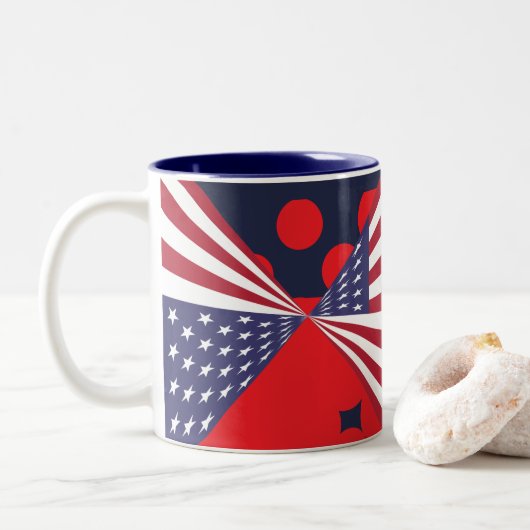 Patriotischer Rot-Weiß-Blaue-Fahne-Kaffee, Tee-Tas Zweifarbige Tasse (Mit Donut)