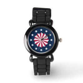 Patriotischer Rot-Weiß-Blauer Sterne-Streifen-Rose Armbanduhr