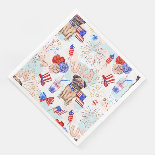 PATRIOTISCHER ROTER WEISSER BLAU 4. JULI SERVIETTE (Ecke)