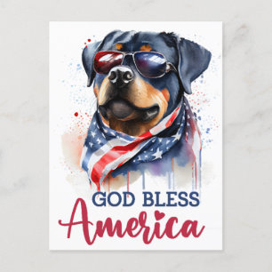 Patriotischer Rottweiler, Gott segne Amerika Postk Postkarte
