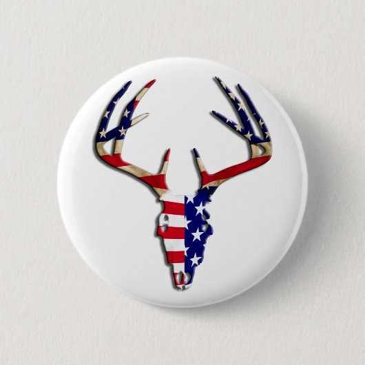 Patriotischer Rotwild-Jagdschädel Button (Vorderseite)
