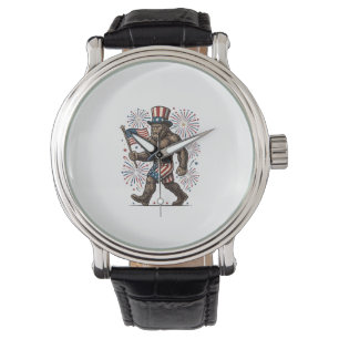 Patriotischer Sasquatch Feuerwerk Vintage Gravur D Armbanduhr