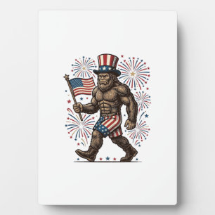 Patriotischer Sasquatch Feuerwerk Vintage Gravur D Fotoplatte