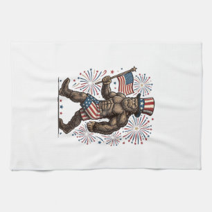 Patriotischer Sasquatch Feuerwerk Vintage Gravur D Geschirrtuch