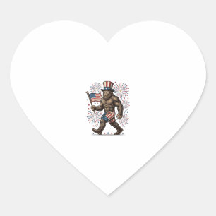 Patriotischer Sasquatch Feuerwerk Vintage Gravur D Herz-Aufkleber