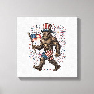 Patriotischer Sasquatch Feuerwerk Vintage Gravur D Leinwanddruck