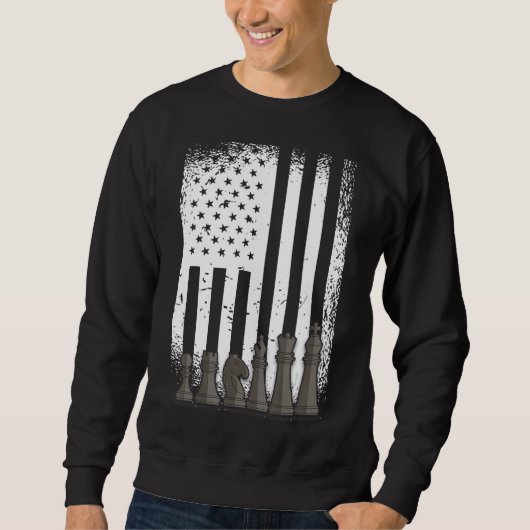 Patriotischer Schachspieler Amerikanischer Flaggen Sweatshirt (Vorderseite)