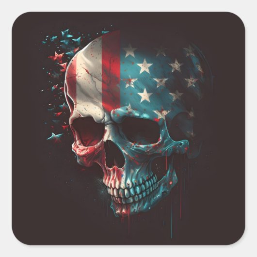 Patriotischer Schädel Quadratischer Aufkleber (Vorderseite)