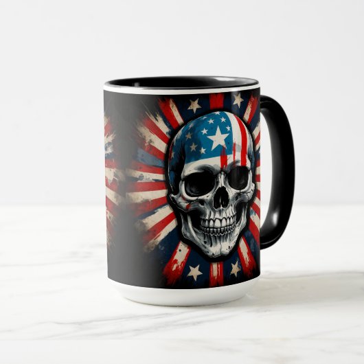 "Patriotischer Schädel: Rebellion der US Flagge Tasse (VorderseiteRechts)