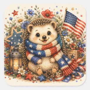 Patriotischer Scharf Igel Wasserfarbenkunst Quadratischer Aufkleber
