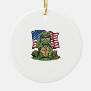Patriotischer Schildkröten-Gruß Vektor-Design_1 Keramik Ornament