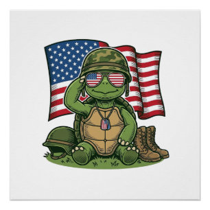 Patriotischer Schildkröten-Gruß Vektor-Design_1 Poster