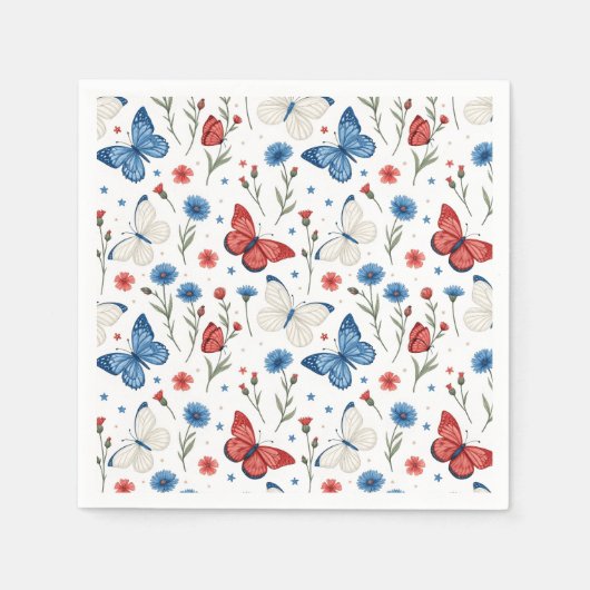 Patriotischer Schmetterling und Blumenmuster Serviette (Vorderseite)