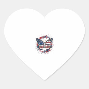 Patriotischer Schmetterling Vintage-Stich Vektor-D Herz-Aufkleber
