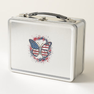 Patriotischer Schmetterling Vintage-Stich Vektor D Metall Brotdose